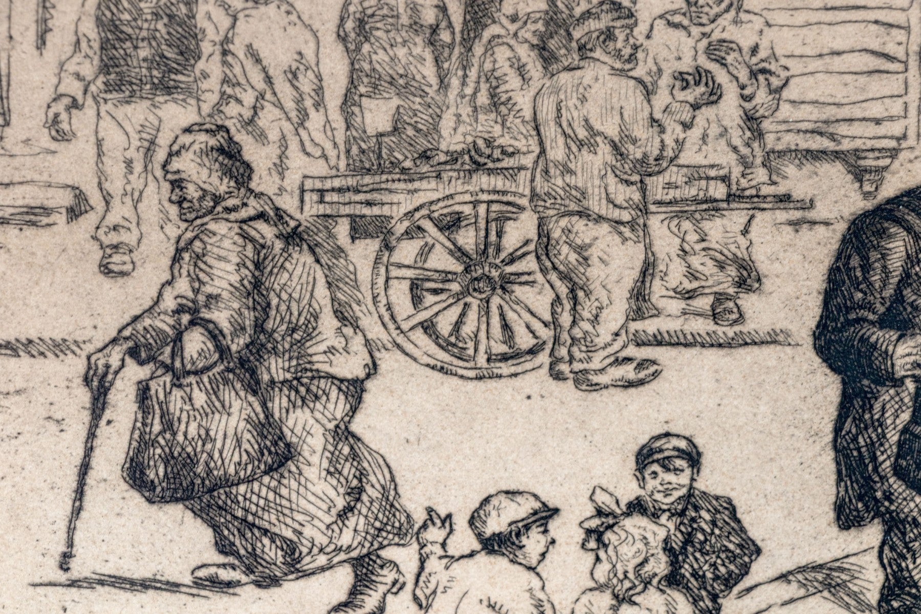 Abraham Phillips Signed Etching Organ Grinder Street Scene 1925