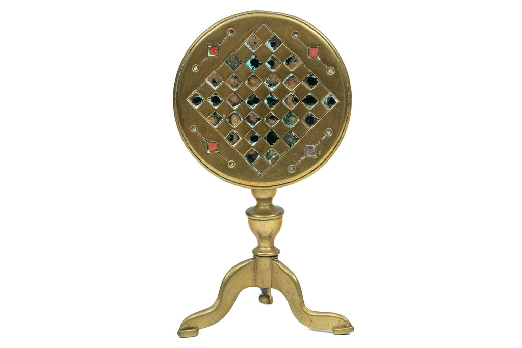 Victorian Brass Flip-Top Games Table Miniature Trivet Circa 1880