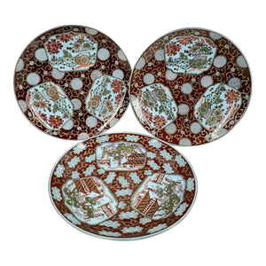 Stunning Vintage Japanese Imari "Rickshaw" Porcelain Charger Plates - Set of Three