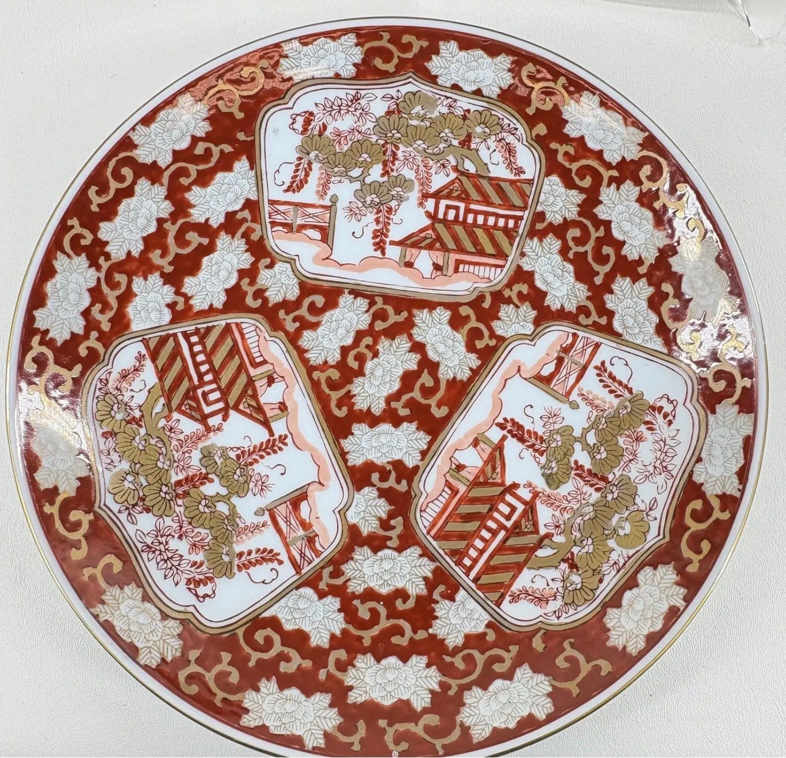 Stunning Vintage Japanese Imari "Rickshaw" Porcelain Charger Plates - Set of Three