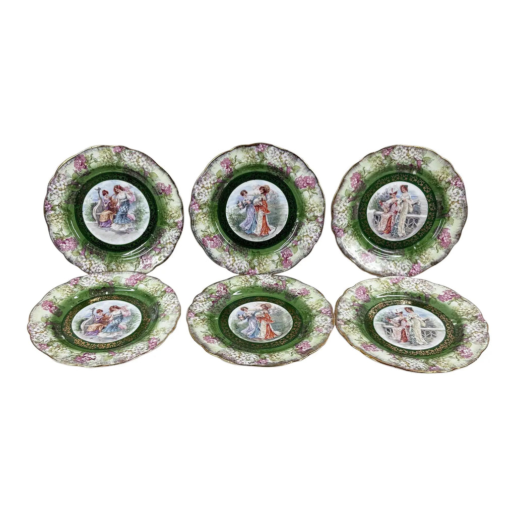 Antique Moschendorf Bavaria "Ladies of Leisure" Cabinet Plates - Set of 6