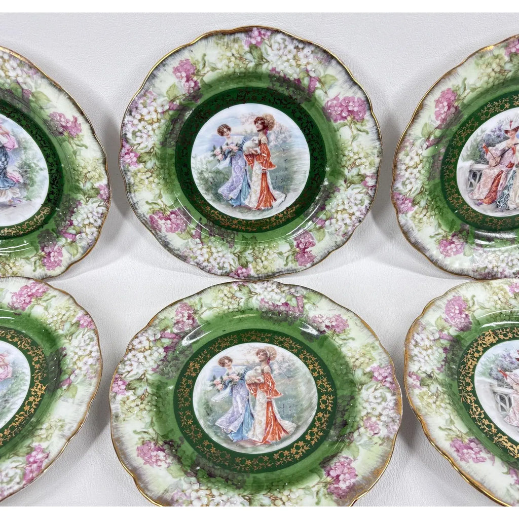Antique Moschendorf Bavaria "Ladies of Leisure" Cabinet Plates - Set of 6