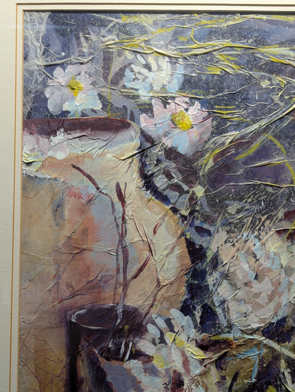 Original Athy Mixed Media Decoupage Still Life Floral Painting