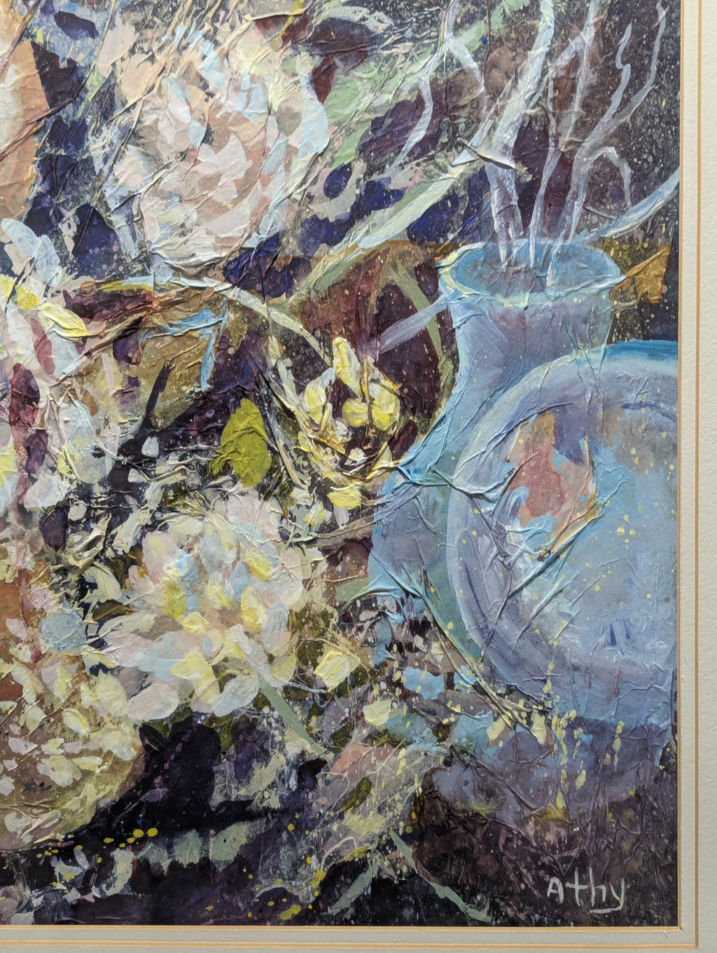 Original Athy Mixed Media Decoupage Still Life Floral Painting