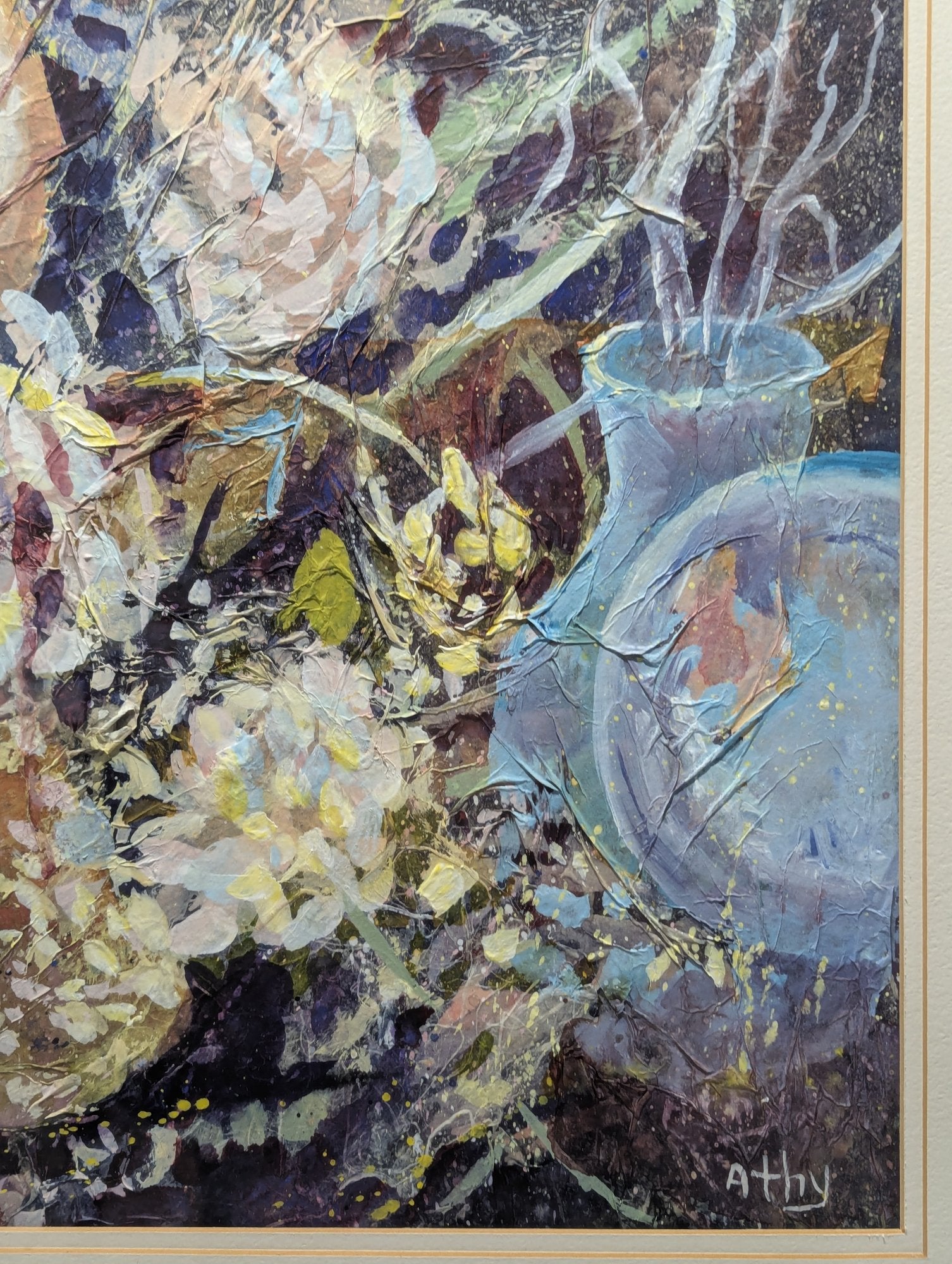 Original Athy Mixed Media Decoupage Still Life Floral Painting