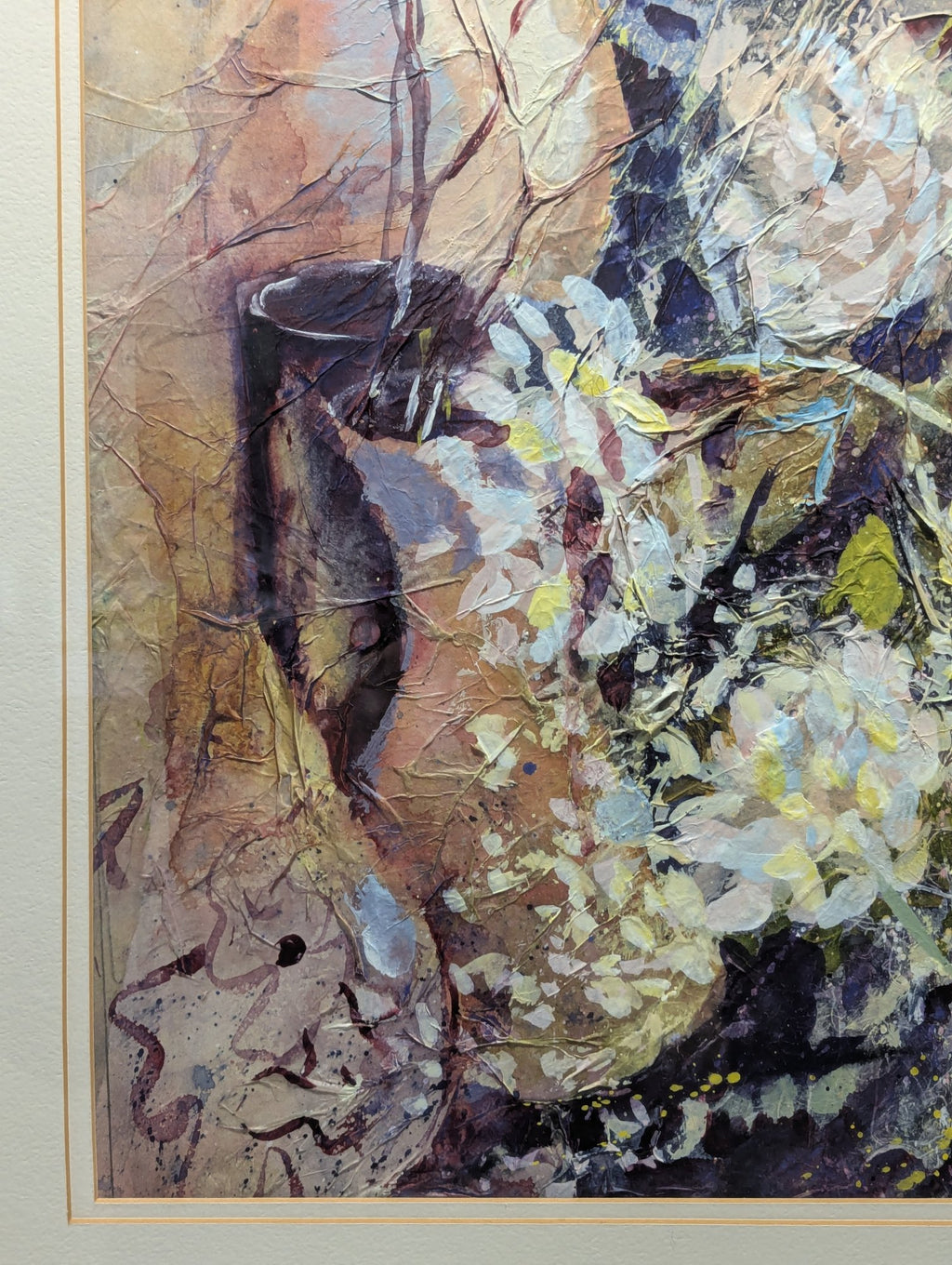 Original Athy Mixed Media Decoupage Still Life Floral Painting