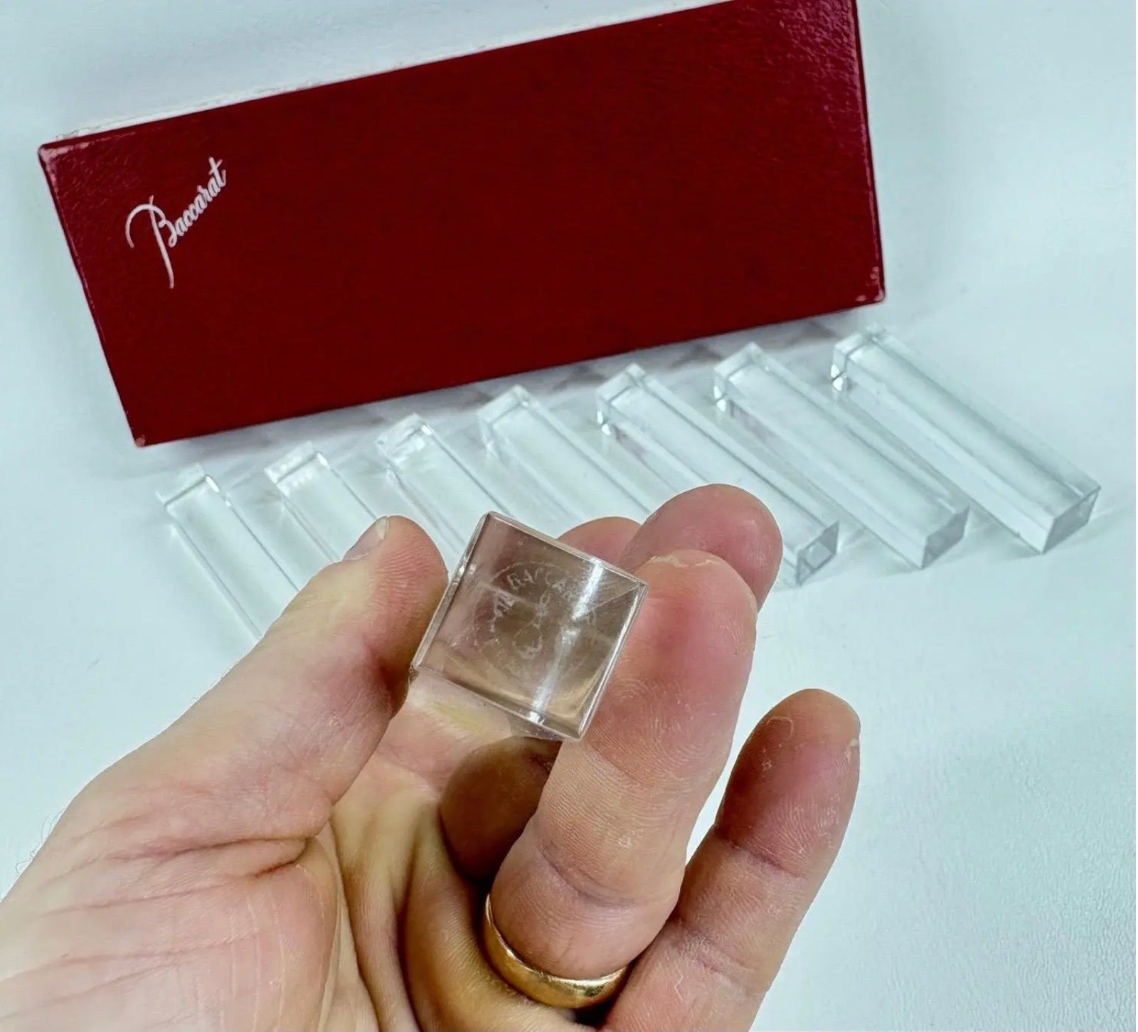 Elegant Baccarat "Vega" Crystal Knife Rests - Set of 8 with Original Signature Box