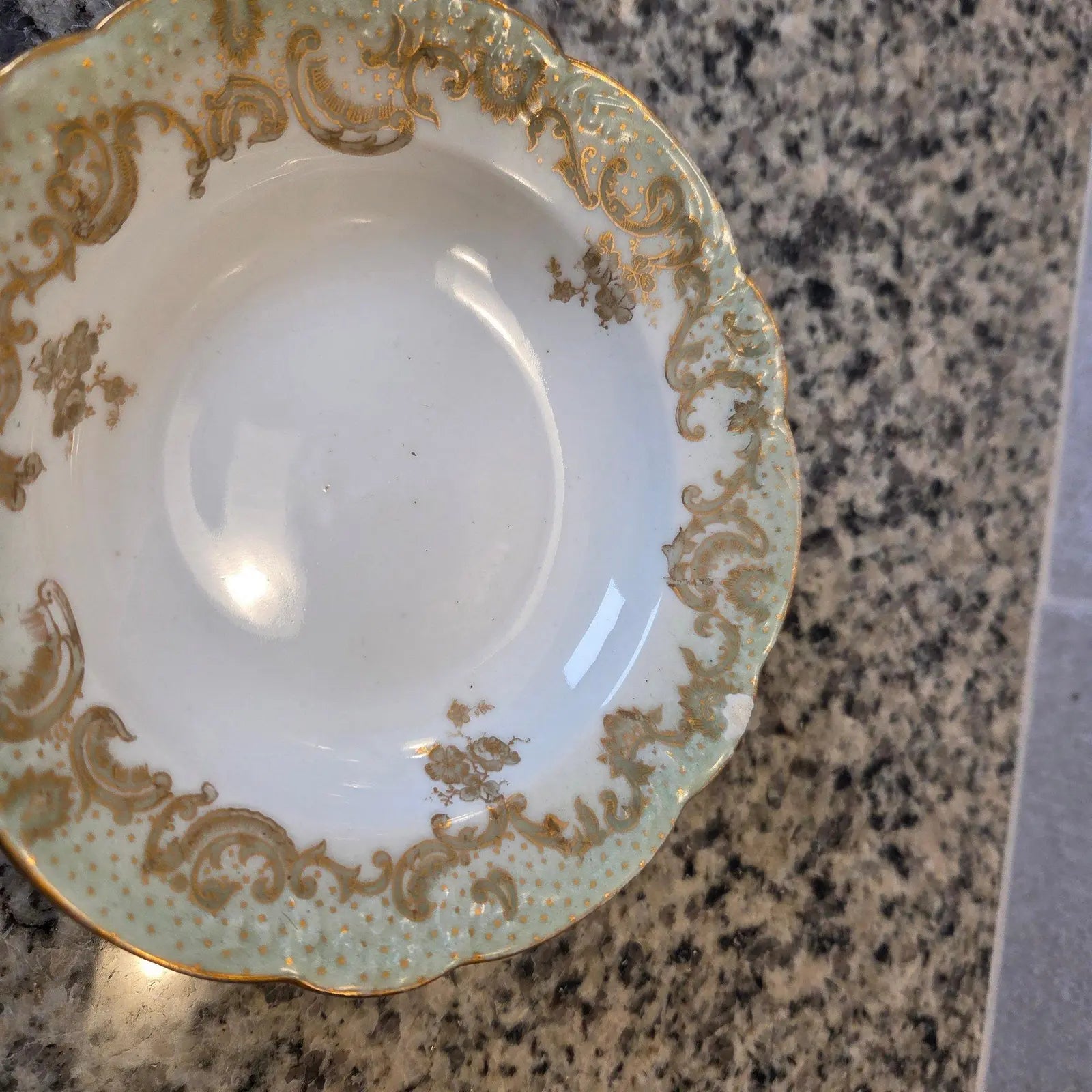 Antique 1896-1920 Elite Works Limoges France Celadon Dot & Gilded Scroll Berry Bowls - Set of 4