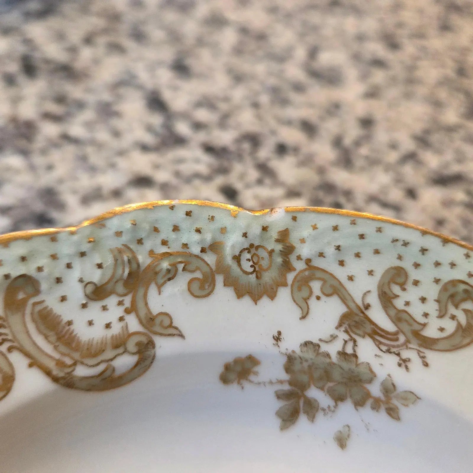 Antique 1896-1920 Elite Works Limoges France Celadon Dot & Gilded Scroll Berry Bowls - Set of 4
