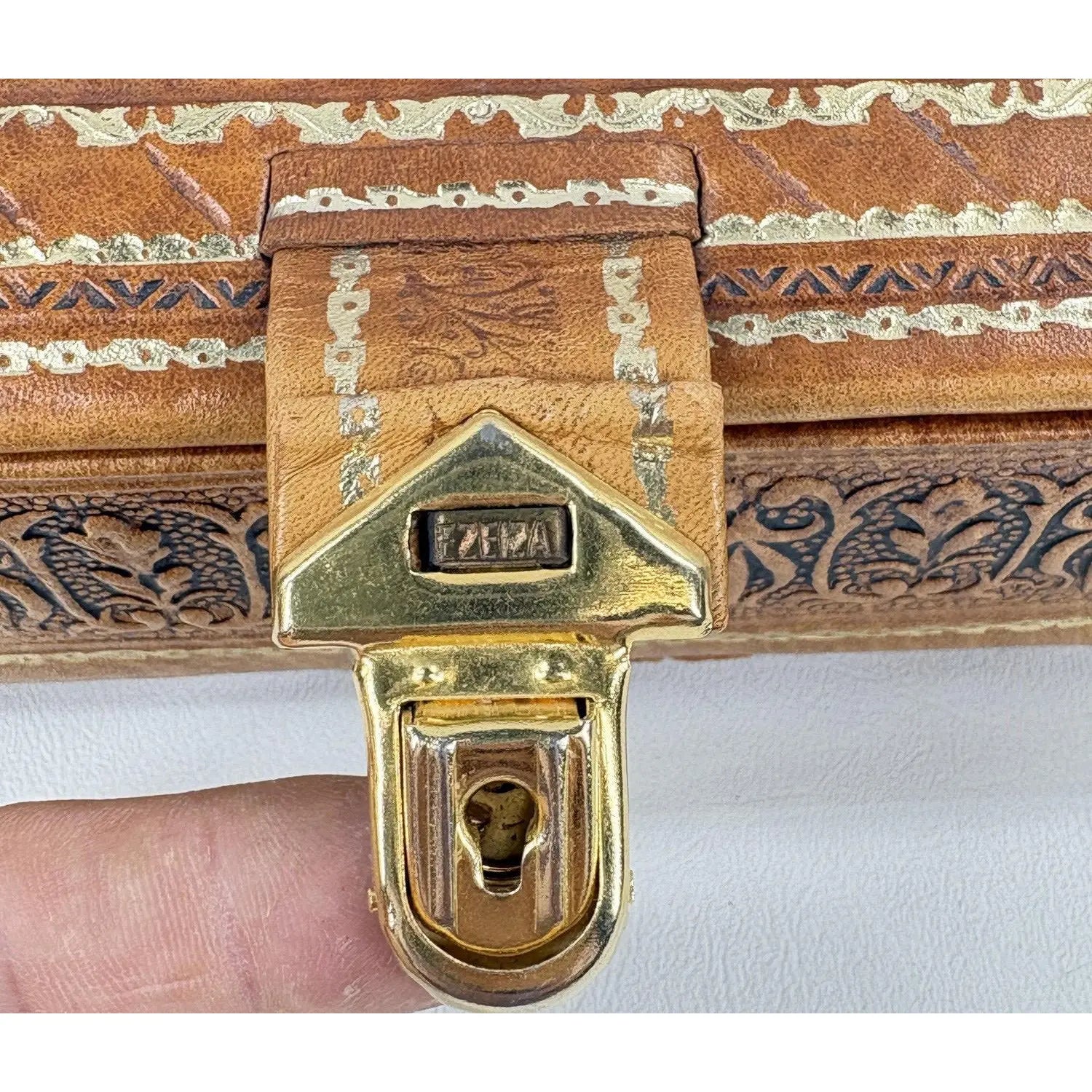 Mid-Century Argentinian Embossed Leather Music Box with Galleon Motif