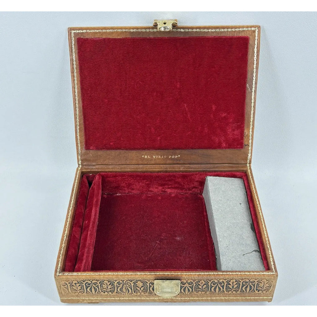 Mid-Century Argentinian Embossed Leather Music Box with Galleon Motif