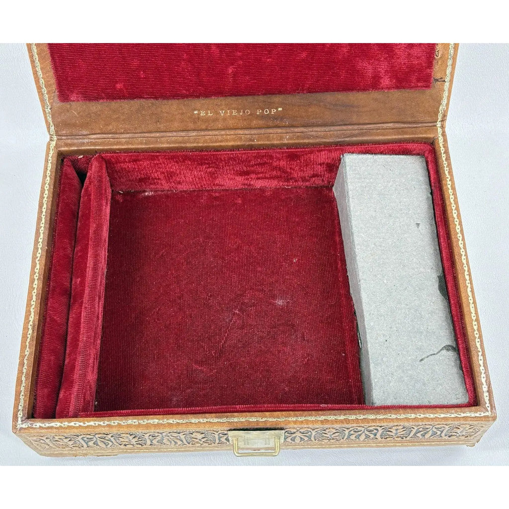 Mid-Century Argentinian Embossed Leather Music Box with Galleon Motif