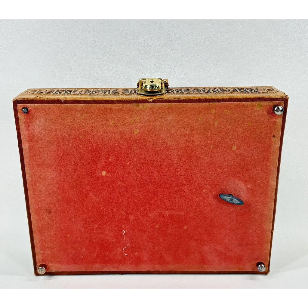 Mid-Century Argentinian Embossed Leather Music Box with Galleon Motif