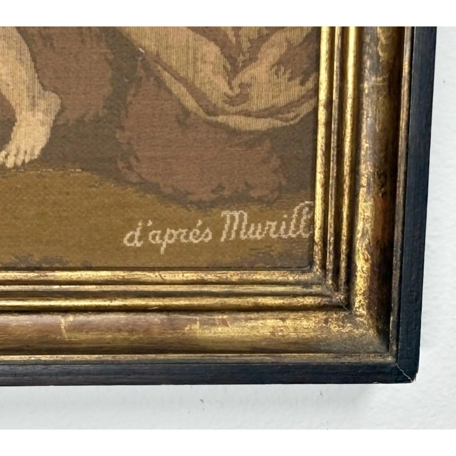 Large Vintage Woven Tapestry "The Holy Family with a Little Bird" After Murillo
