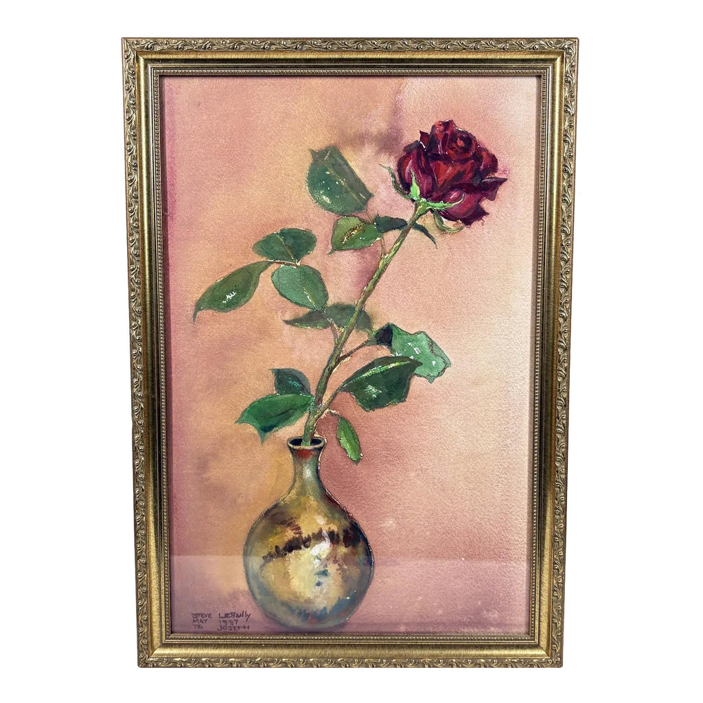 1997 Original Signed Steve LeBailly Botanical Watercolor – "Single Rose"