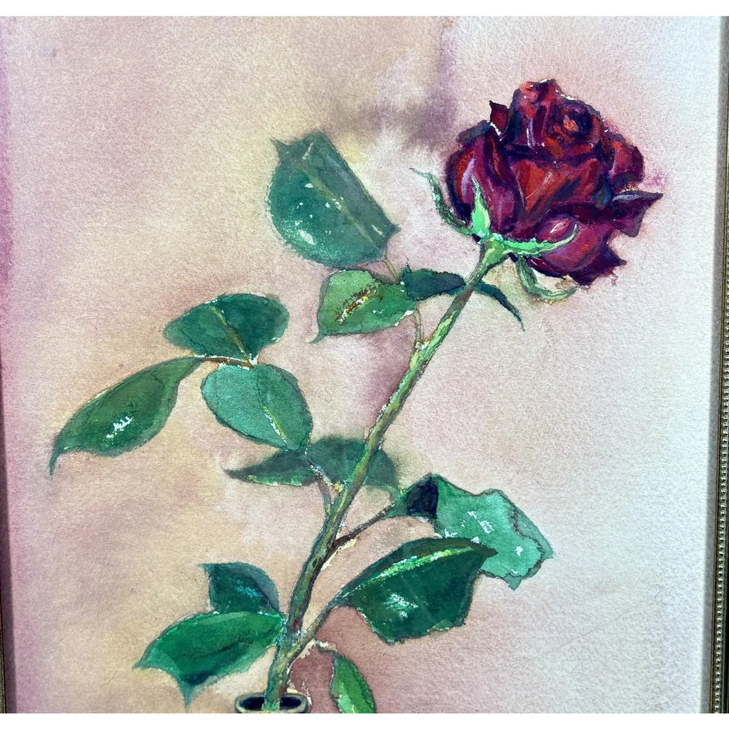 1997 Original Signed Steve LeBailly Botanical Watercolor – "Single Rose"