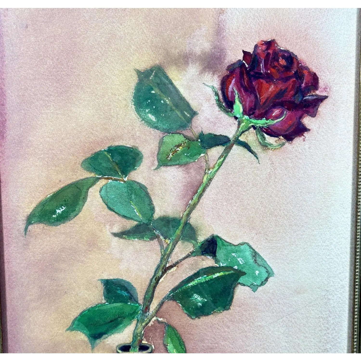 1997 Original Signed Steve LeBailly Botanical Watercolor – "Single Rose"