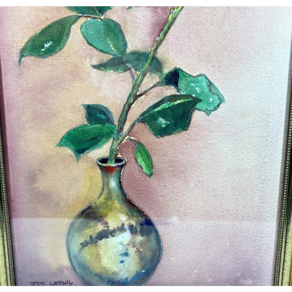 1997 Original Signed Steve LeBailly Botanical Watercolor – "Single Rose"