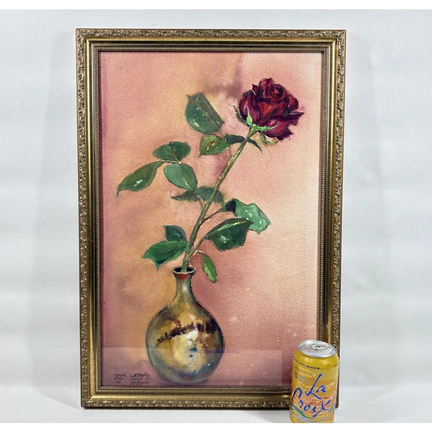 1997 Original Signed Steve LeBailly Botanical Watercolor – "Single Rose"