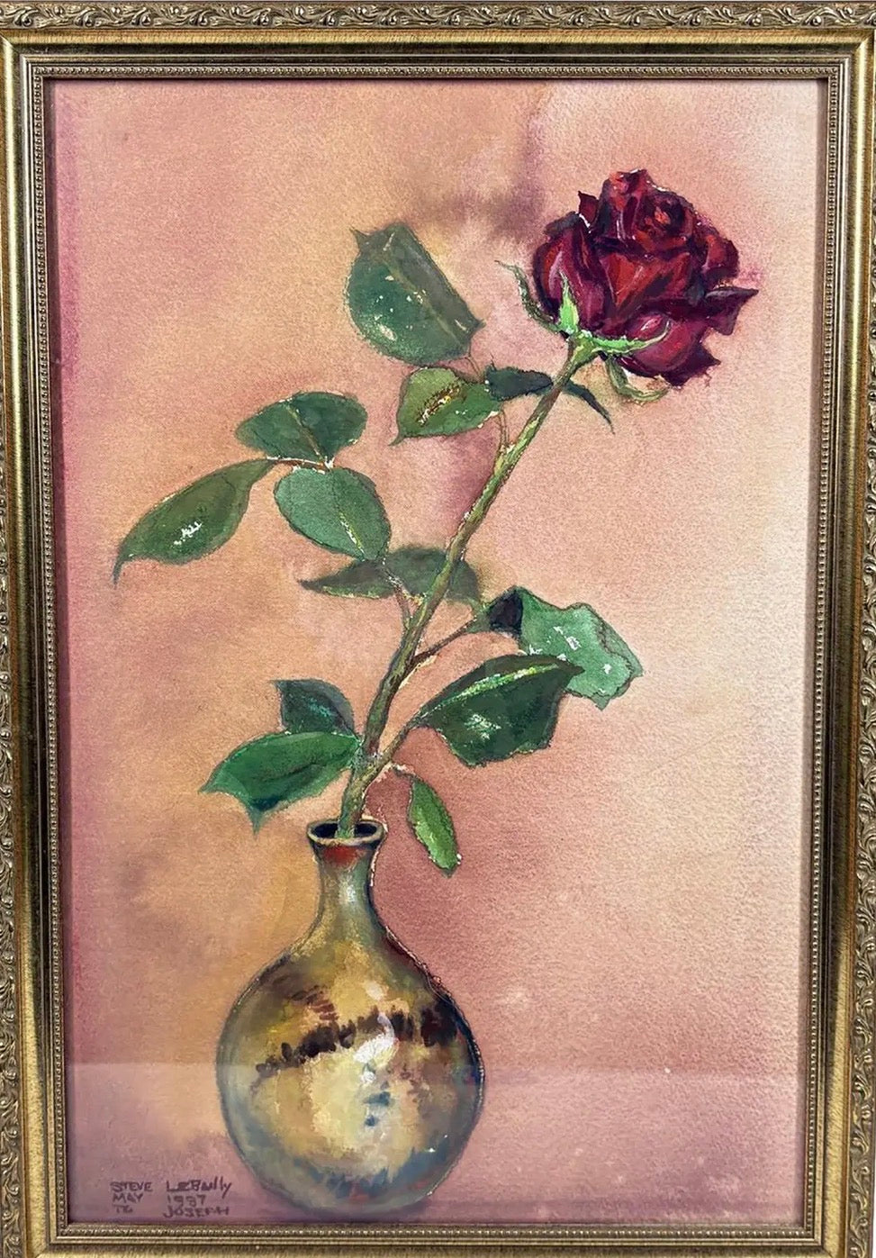 1997 Original Signed Steve LeBailly Botanical Watercolor – "Single Rose"