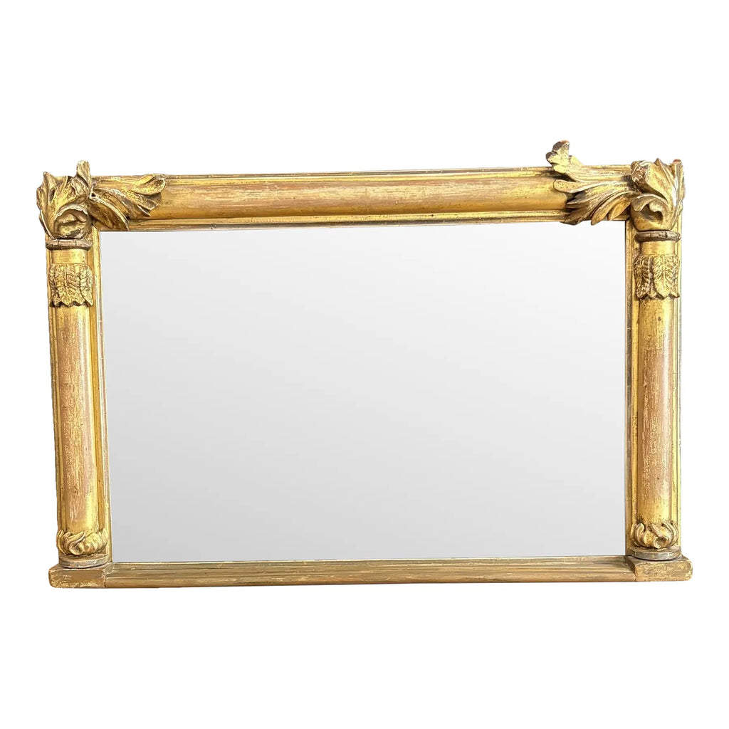 Antique 19th Century French Empire Giltwood Gesso Mantel Mirror with Foxed Glass