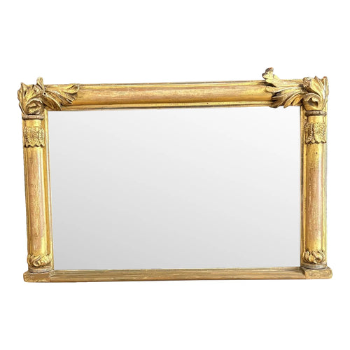 Antique 19th Century French Empire Giltwood Gesso Mantel Mirror with Foxed Glass
