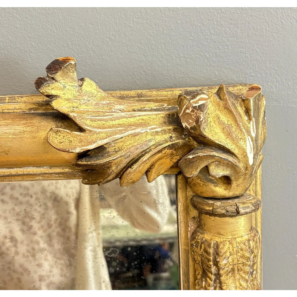 Antique 19th Century French Empire Giltwood Gesso Mantel Mirror with Foxed Glass