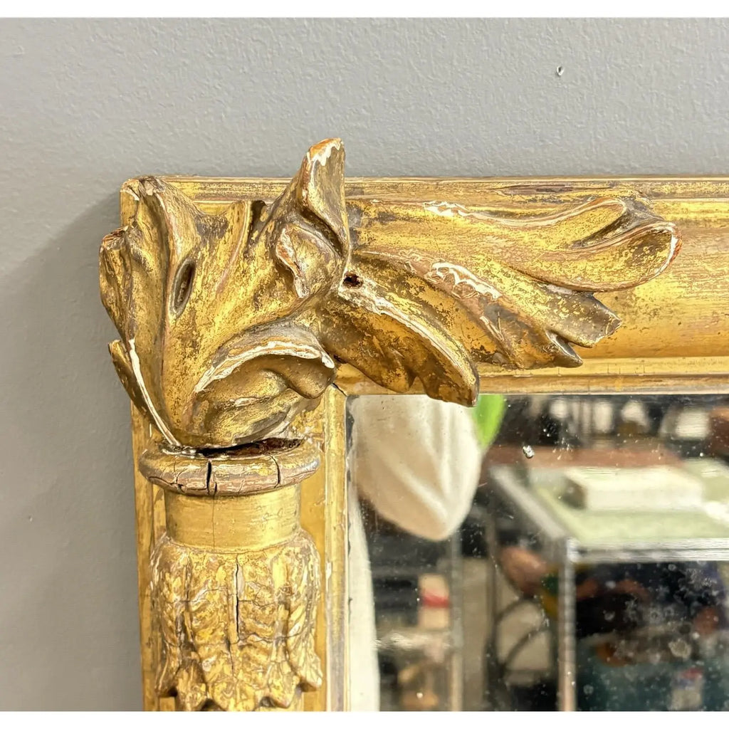Antique 19th Century French Empire Giltwood Gesso Mantel Mirror with Foxed Glass