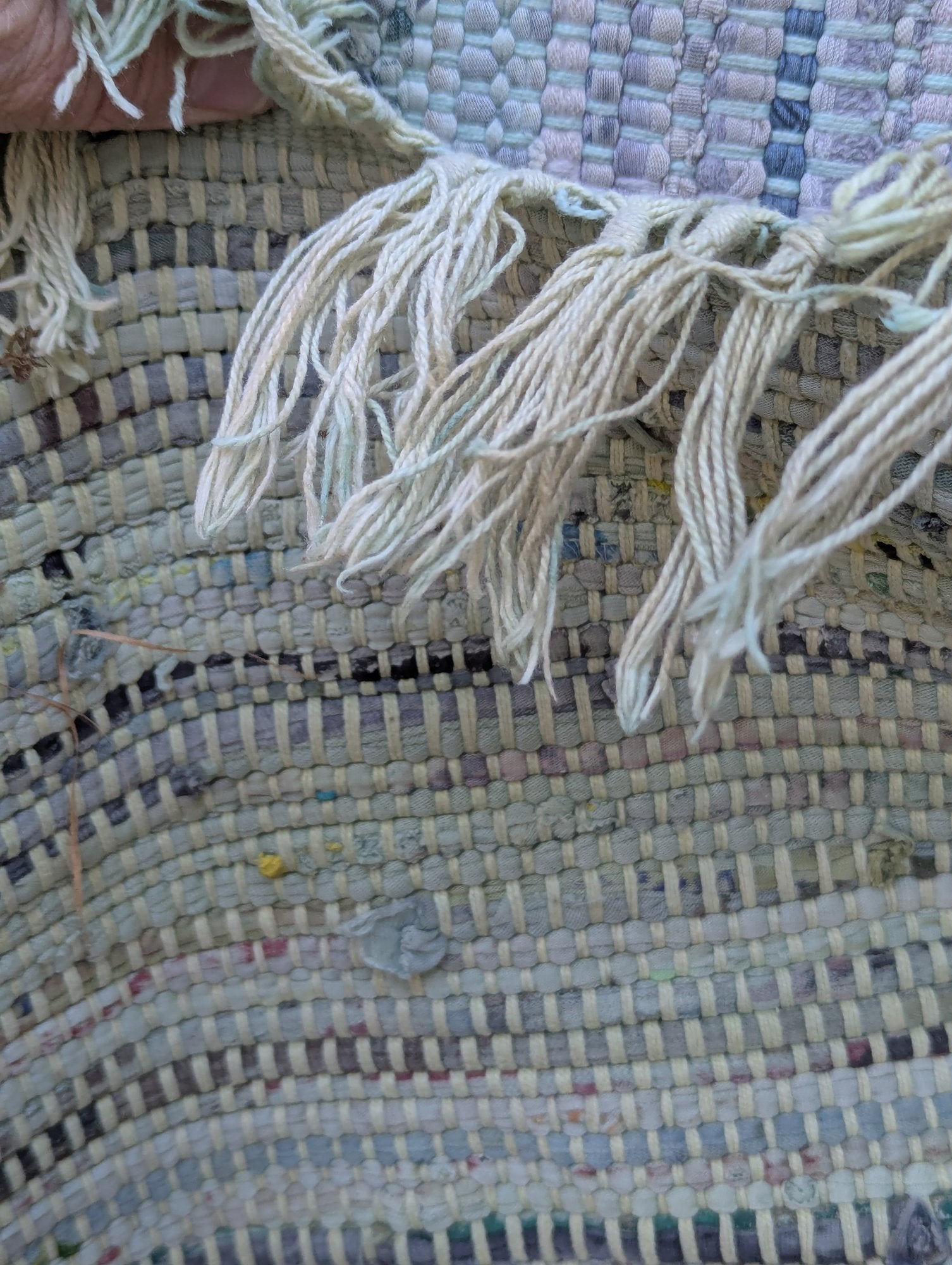 Oversized Antique American Hand-Loomed Rag Rug - 5' x 7.5' Pastel Stripe