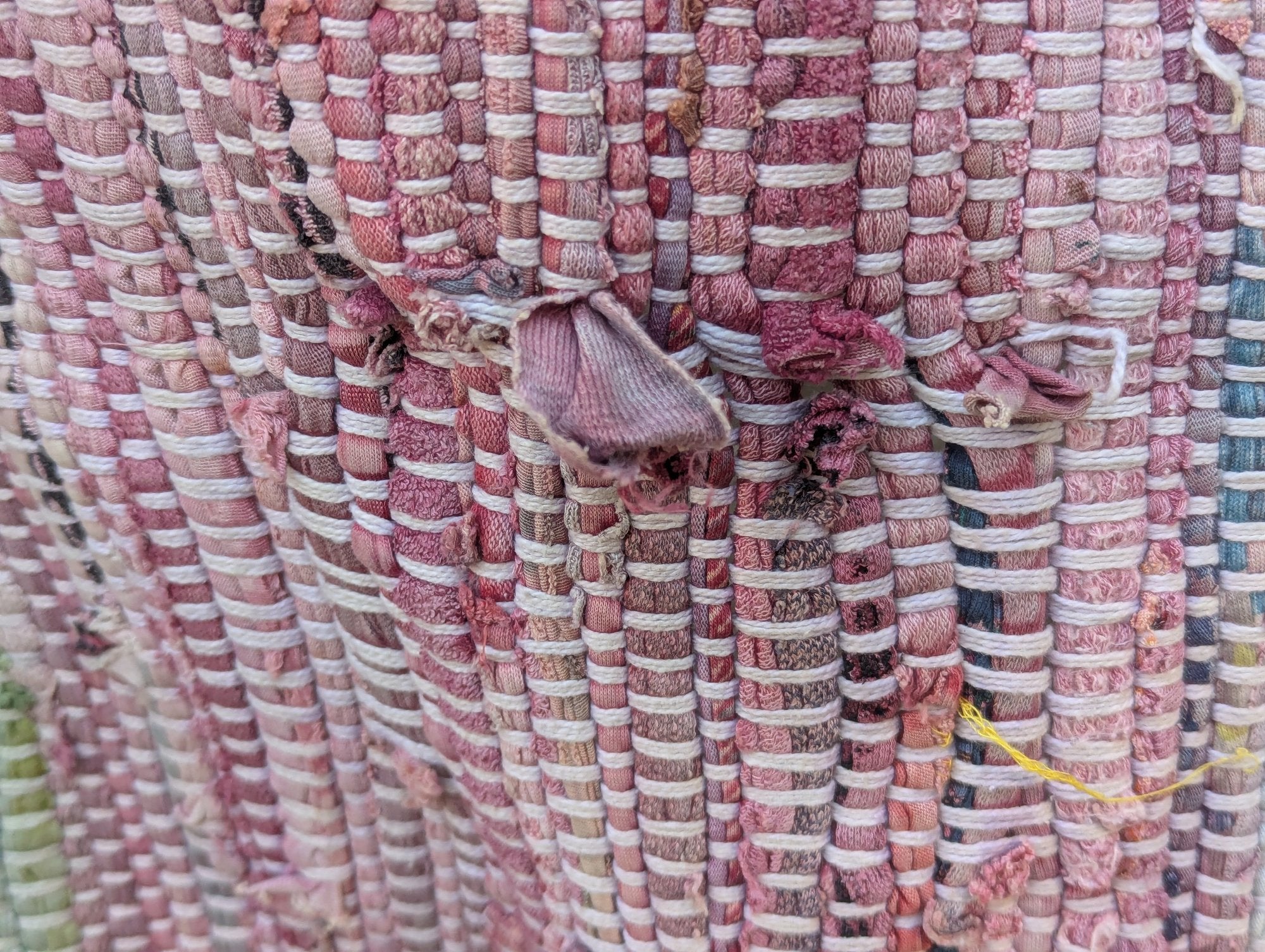Oversized Antique American Hand-Loomed Rag Rug - 5' x 7.5' Pastel Stripe
