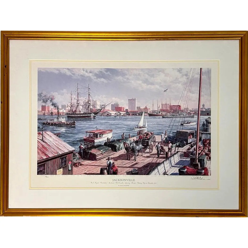 Paul McGehee Signed Limited Edition Jacksonville Maritime Art Print Framed 1985