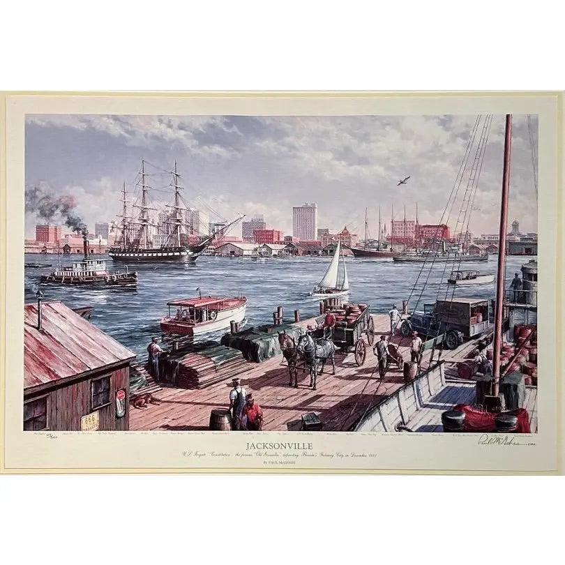 Paul McGehee Signed Limited Edition Jacksonville Maritime Art Print Framed 1985