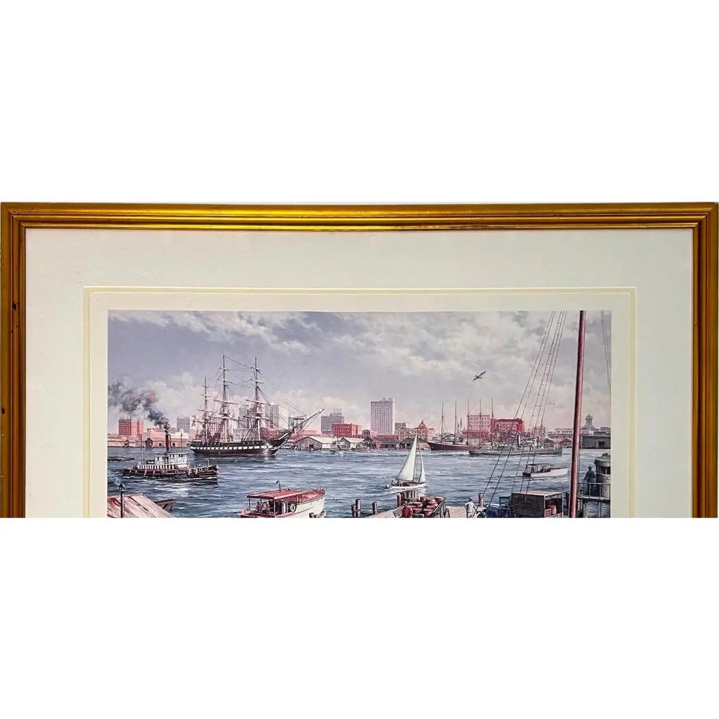 Paul McGehee Signed Limited Edition Jacksonville Maritime Art Print Framed 1985
