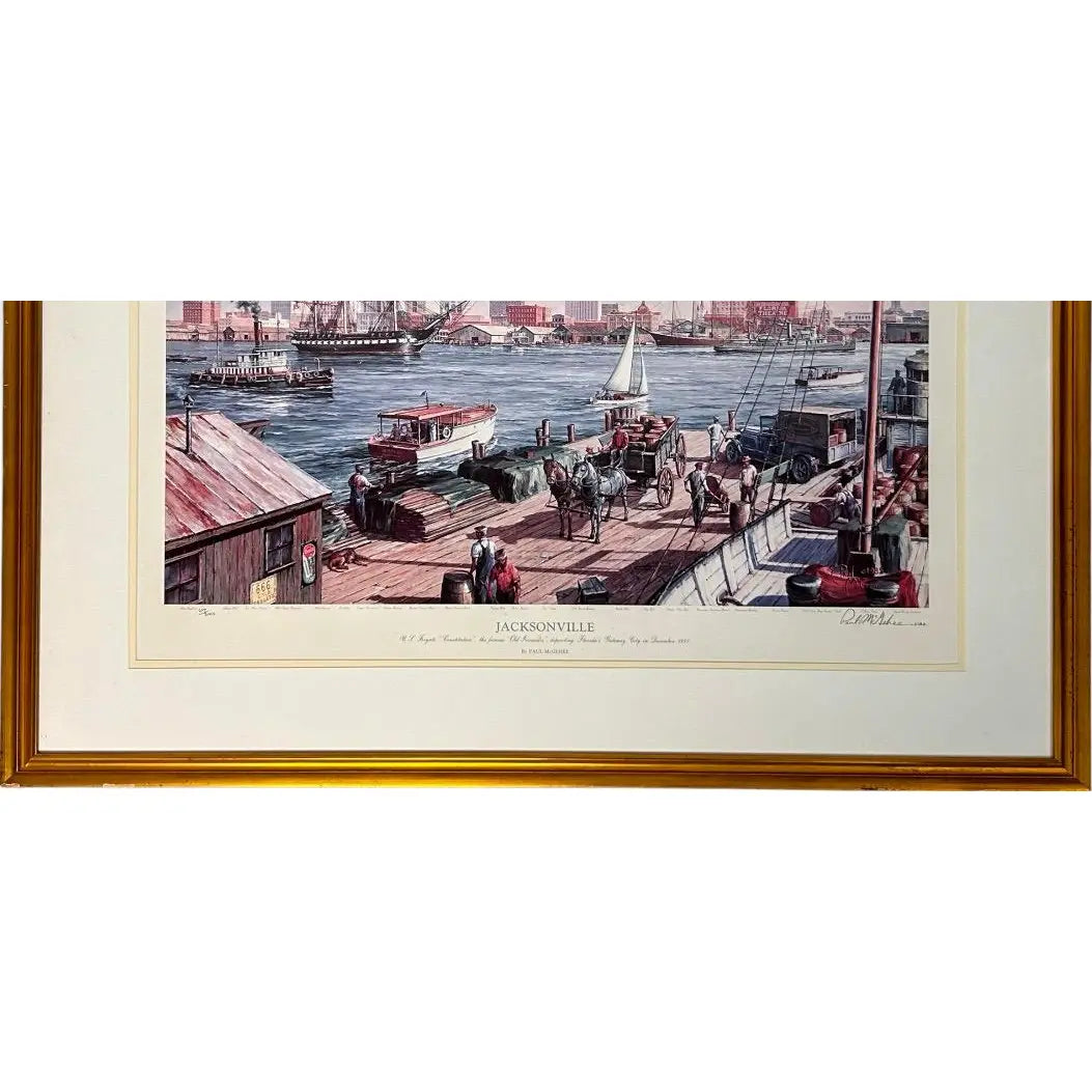 Paul McGehee Signed Limited Edition Jacksonville Maritime Art Print Framed 1985