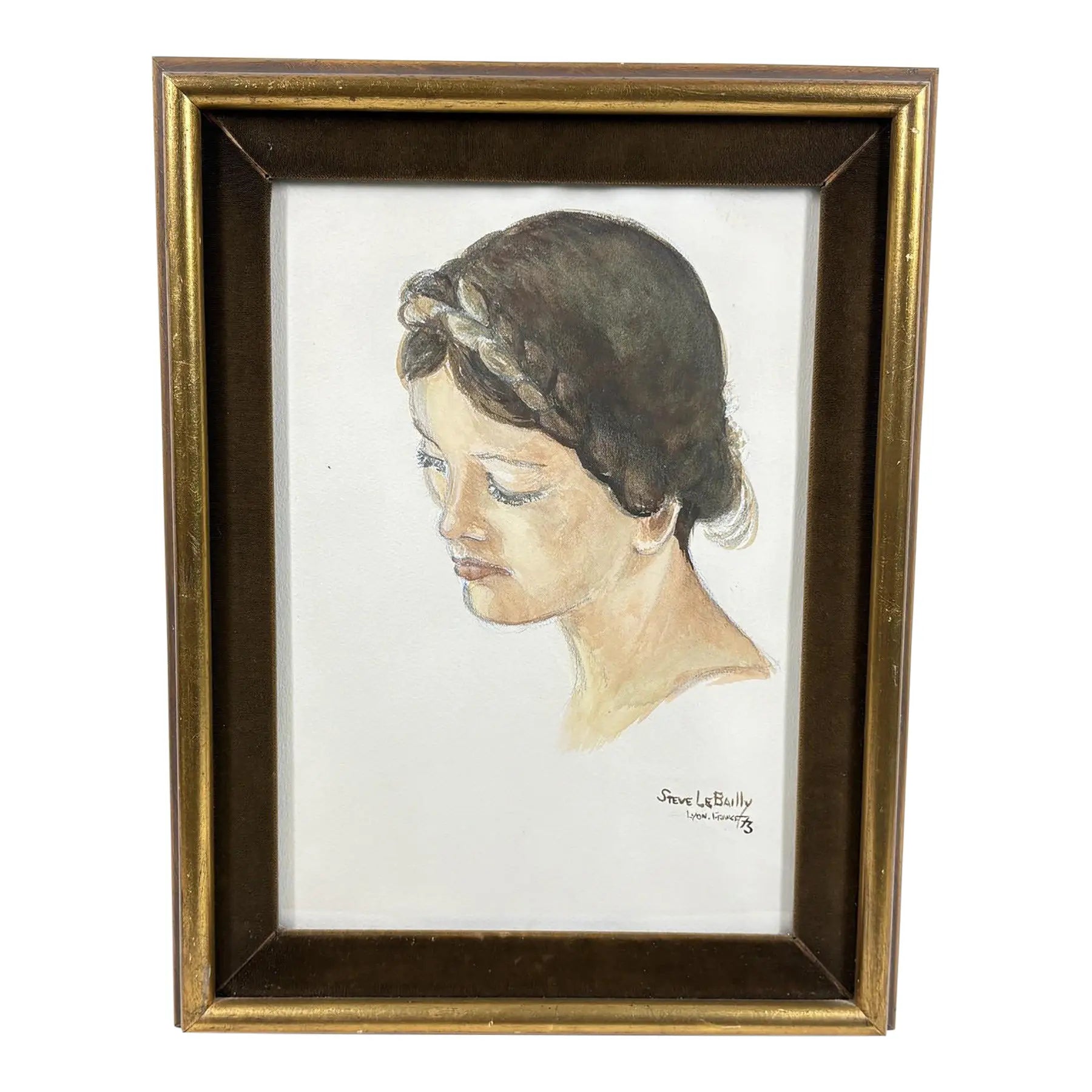 1973 Steve Le Bailly Original Portrait Watercolor - "Study of a Head"