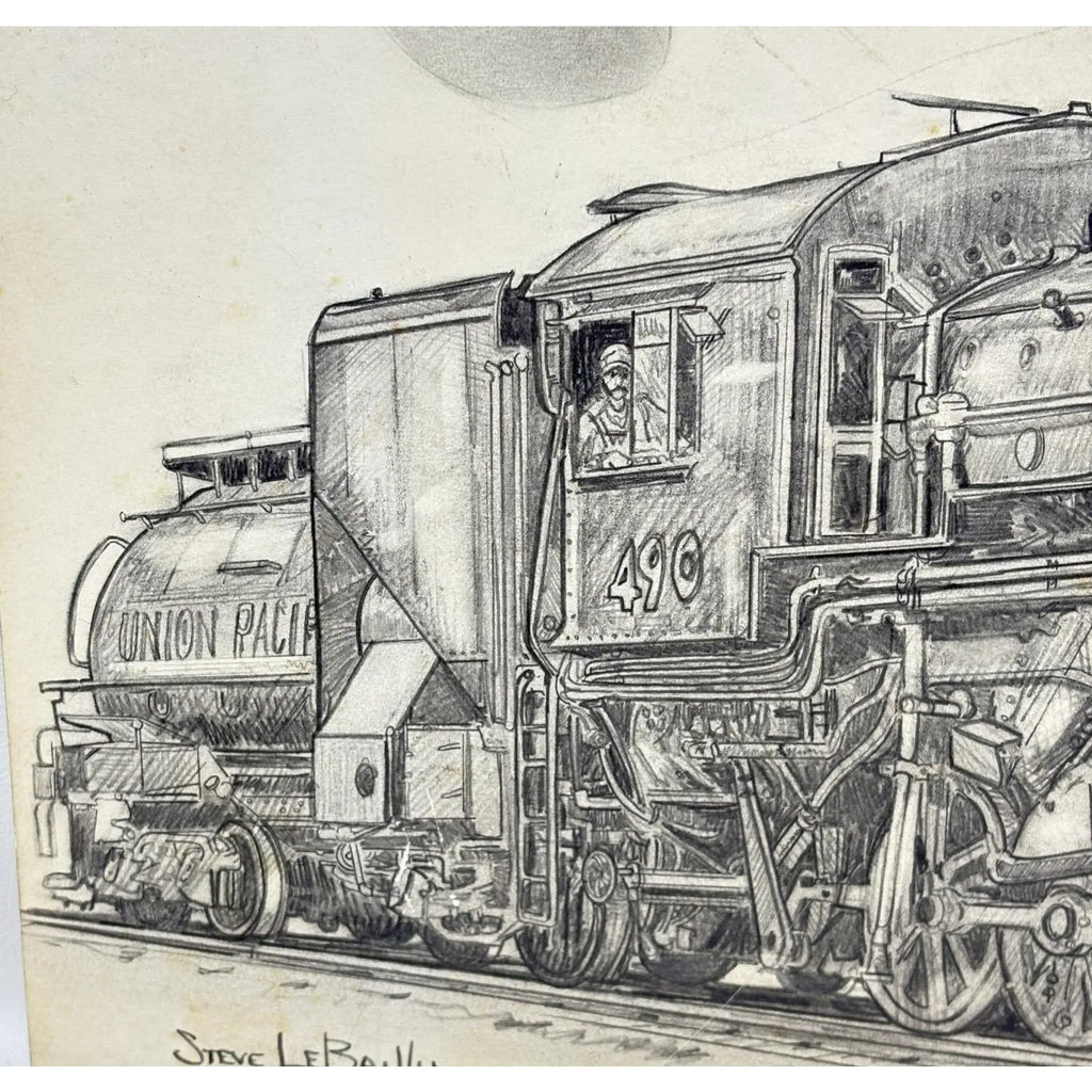 1980 Steve Le Bailly Original Graphite Illustration of Union Pacific #490