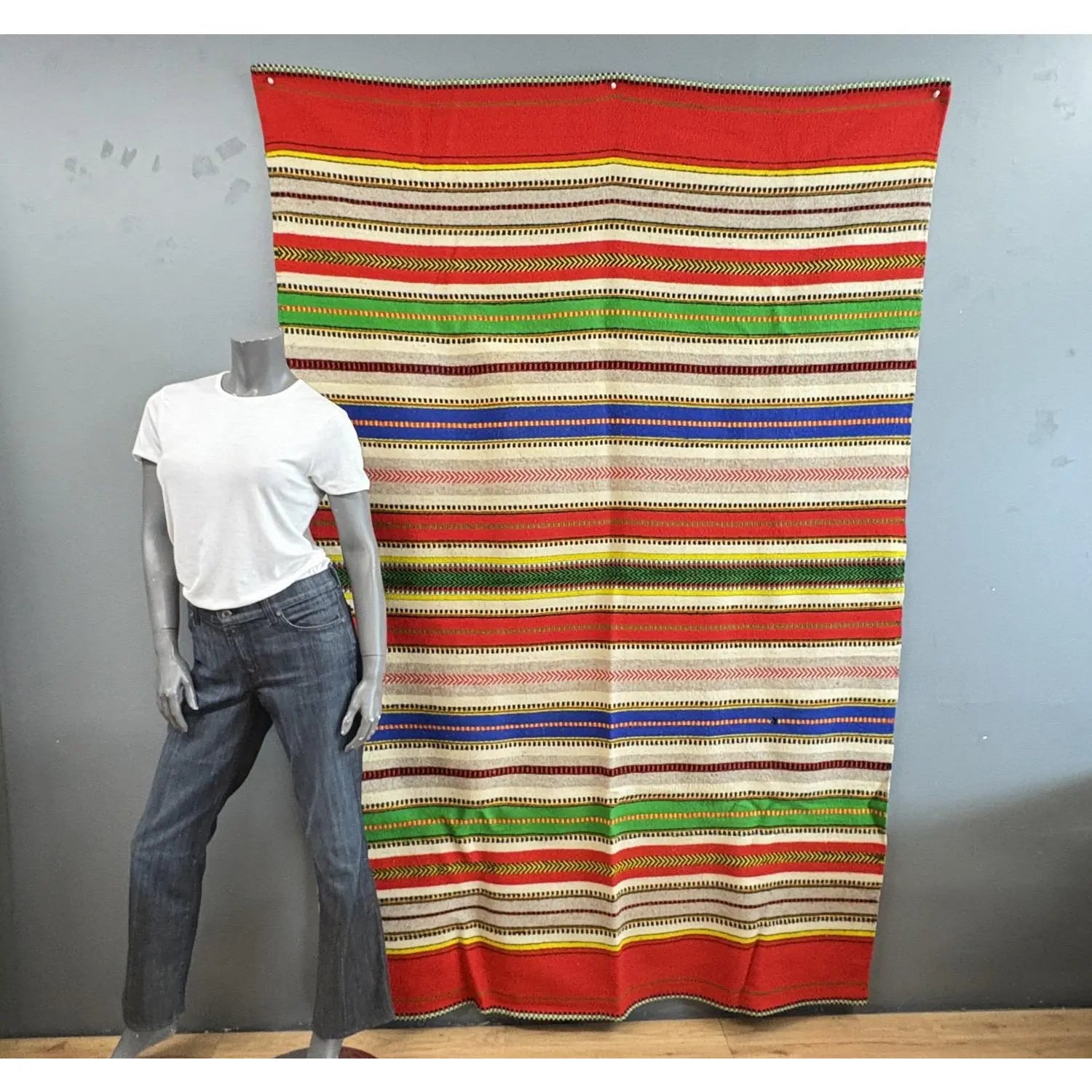 Vintage Mid-Century Mexican Hand-Woven Wool Serape — 83" x 57"