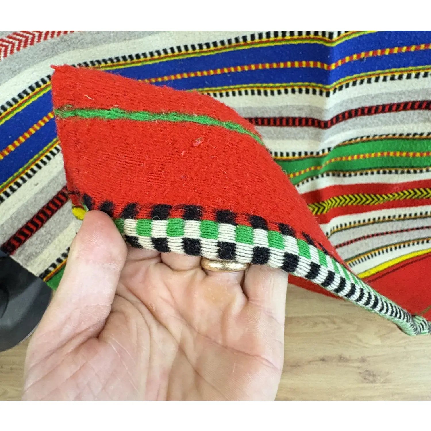 Vintage Mid-Century Mexican Hand-Woven Wool Serape — 83" x 57"