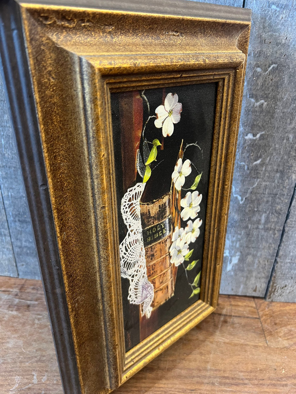 Vintage Harry Jarman Original Trompe L’oeil Still Life Oil Painting Of Holy Bible And Dogwoods