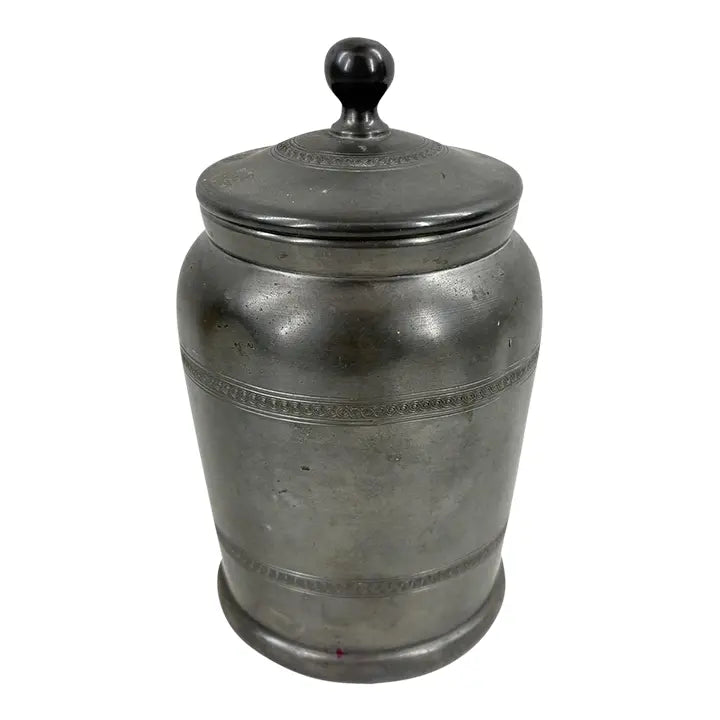 Signed Art Deco "Garant" Pewter Lidded Humidor Jar, Spain - 1930s