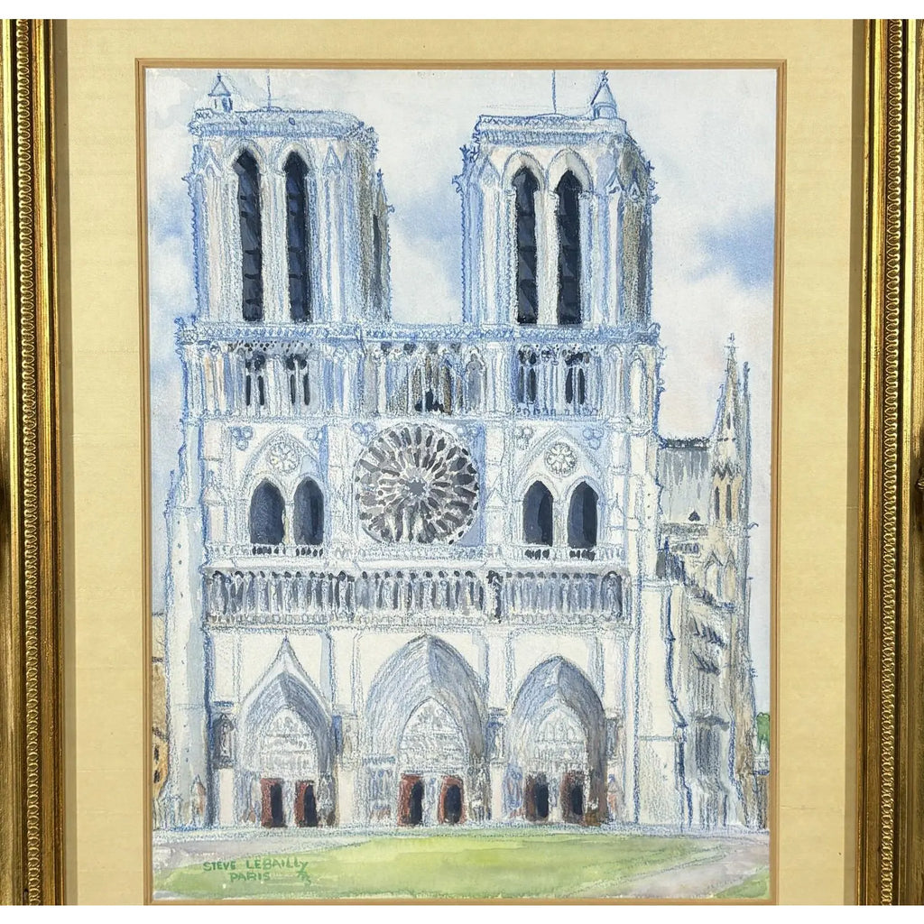 1973 Original Signed Steve LeBailly Mixed Media – "Notre-Dame de Paris"