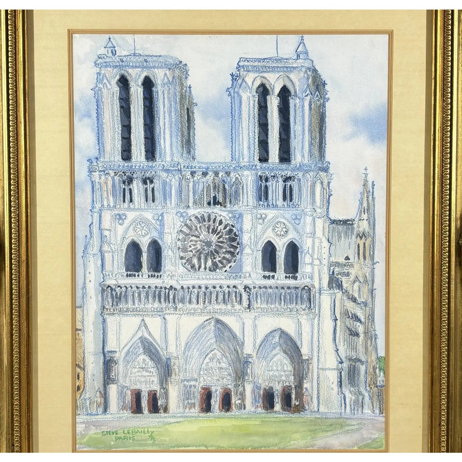 1973 Original Signed Steve LeBailly Mixed Media – "Notre-Dame de Paris"