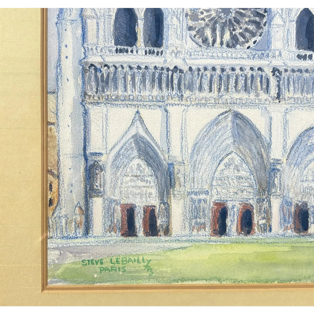1973 Original Signed Steve LeBailly Mixed Media – "Notre-Dame de Paris"