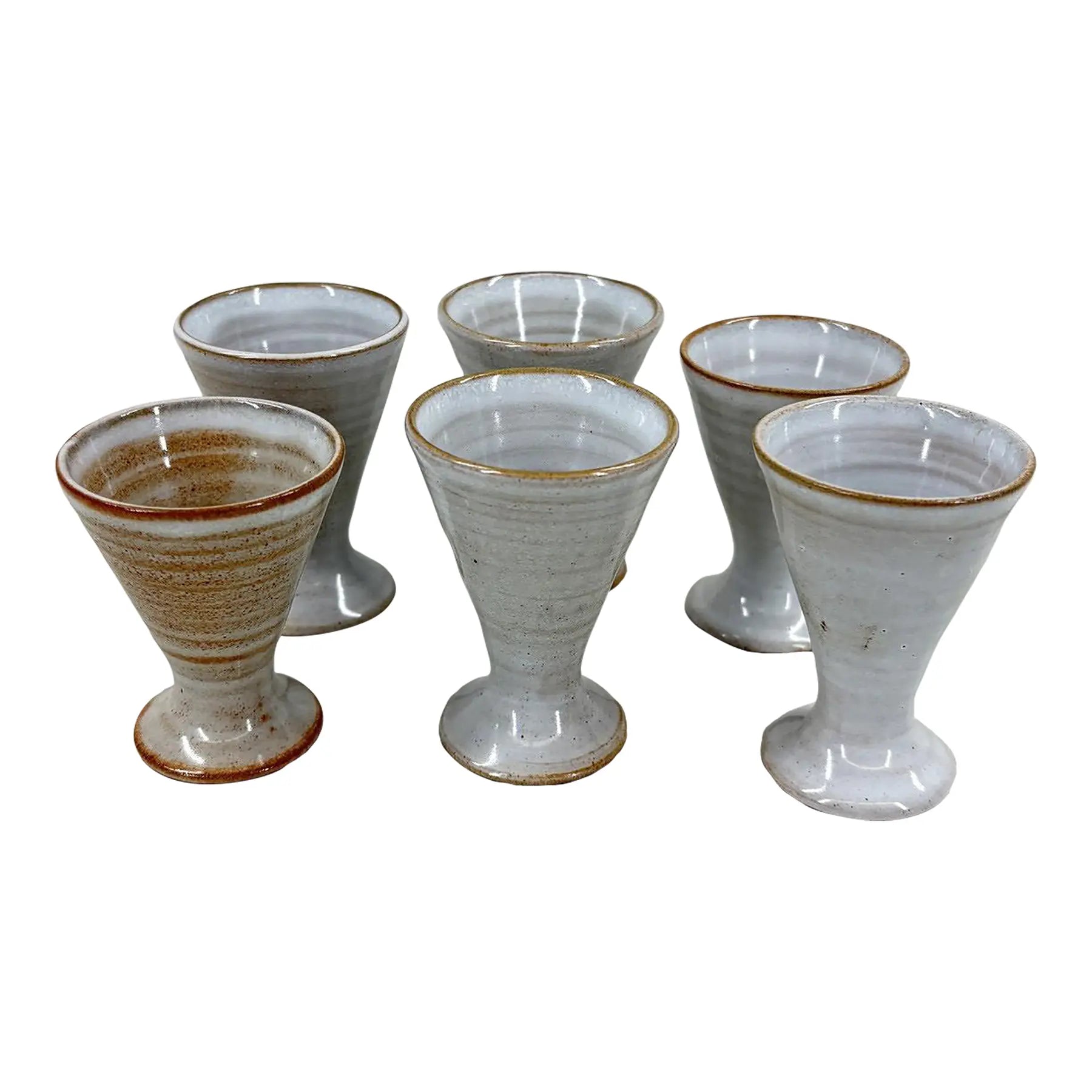 Set of 6 Hand-Thrown French Studio Pottery Egg Cups - Le Lion Villeneuve de Berg