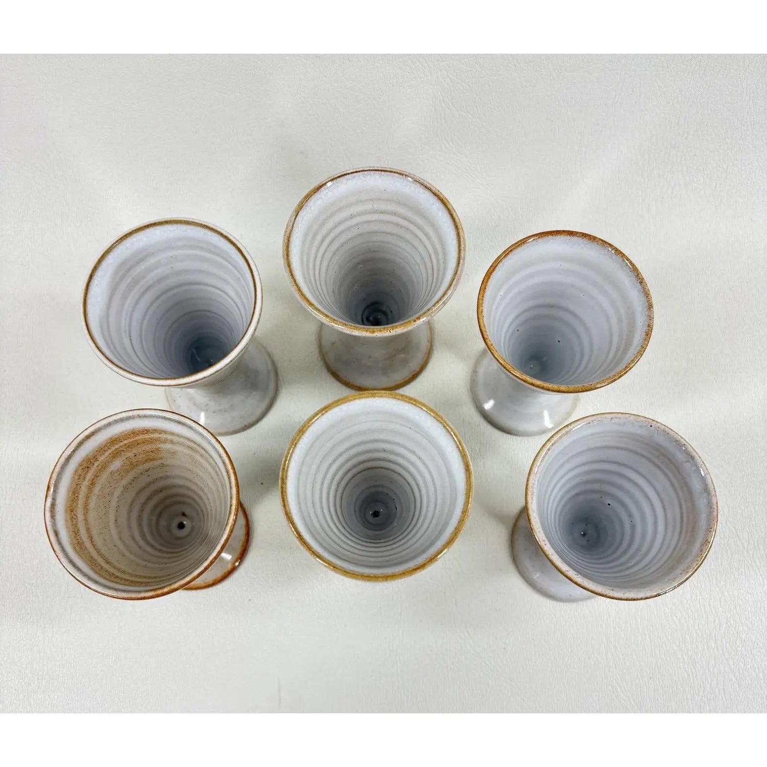 Set of 6 Hand-Thrown French Studio Pottery Egg Cups - Le Lion Villeneuve de Berg