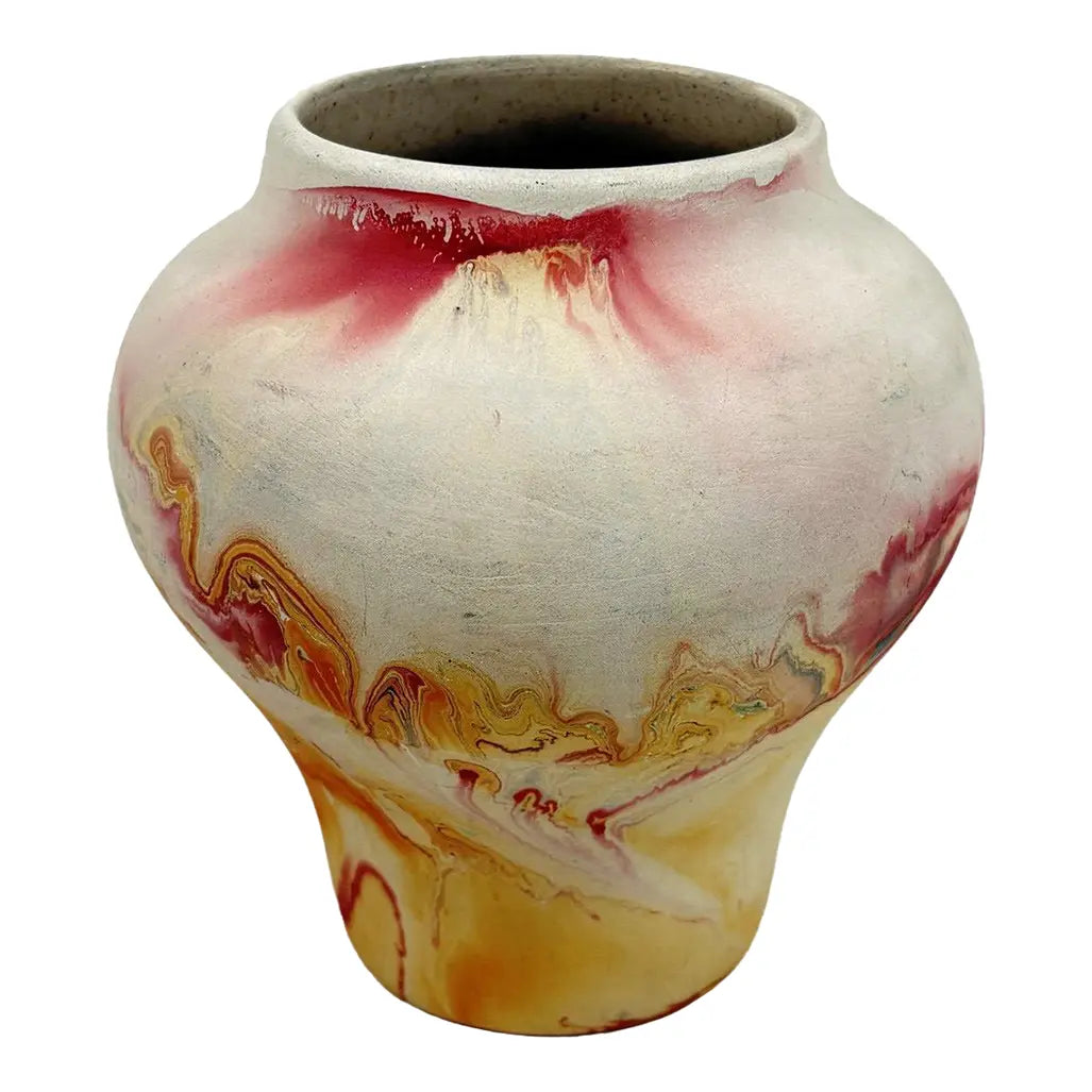 Mid-Century Nemadji Marbled Art Pottery Vase – 5.5" Hand-Dipped Swirl