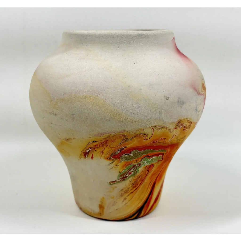 Mid-Century Nemadji Marbled Art Pottery Vase – 5.5" Hand-Dipped Swirl