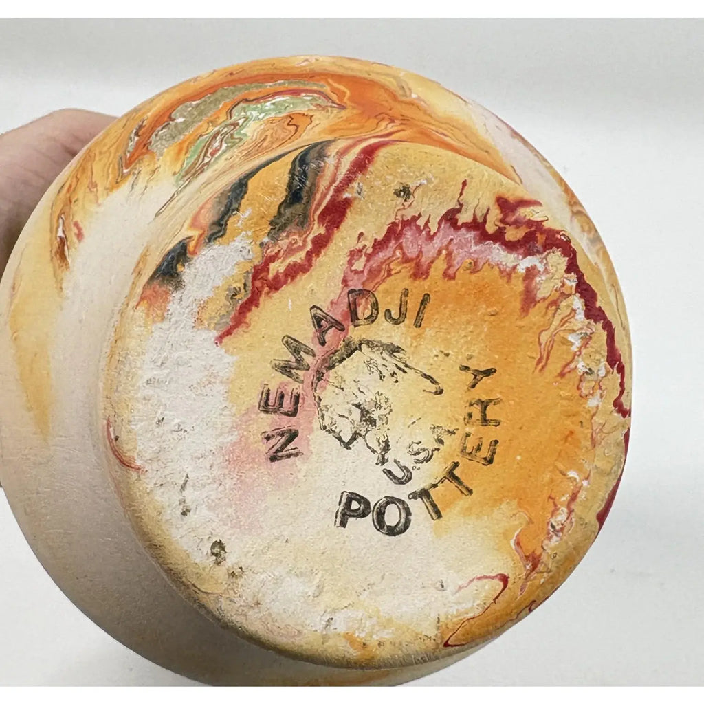 Mid-Century Nemadji Marbled Art Pottery Vase – 5.5" Hand-Dipped Swirl