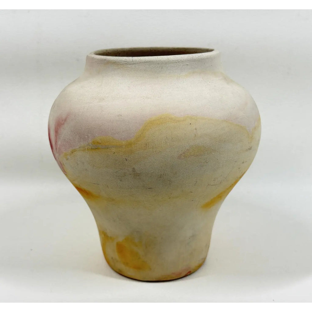 Mid-Century Nemadji Marbled Art Pottery Vase – 5.5" Hand-Dipped Swirl