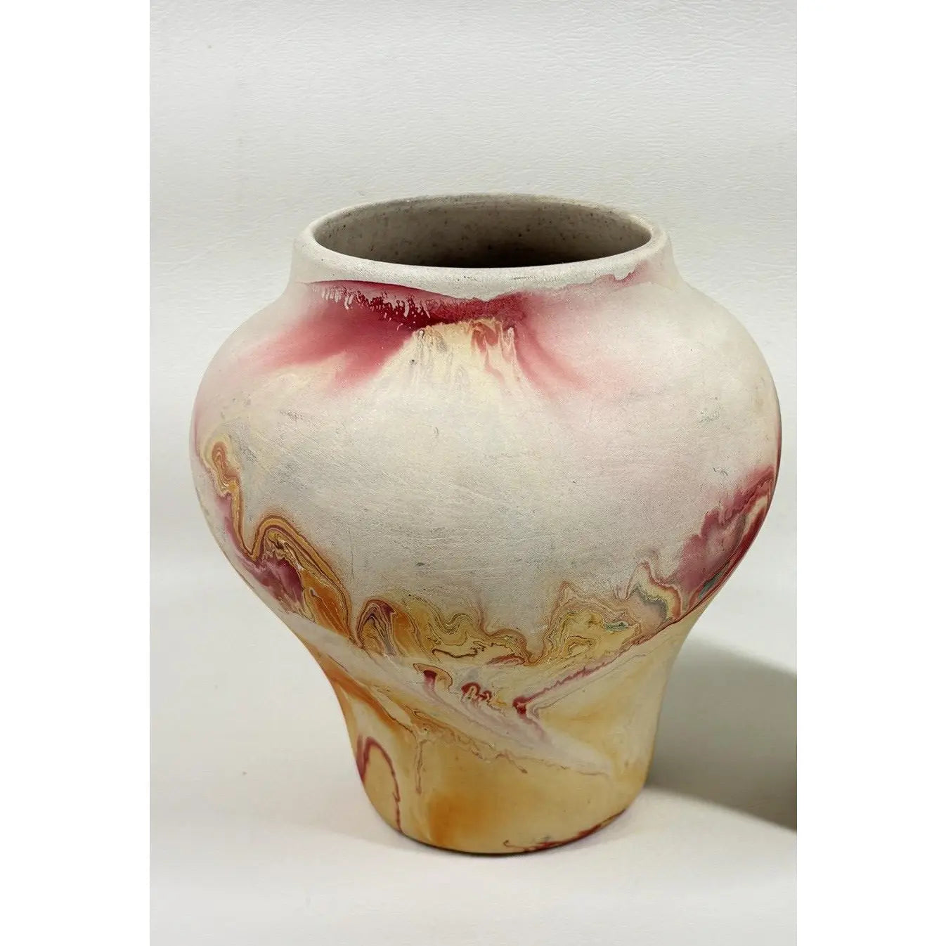 Mid-Century Nemadji Marbled Art Pottery Vase – 5.5" Hand-Dipped Swirl